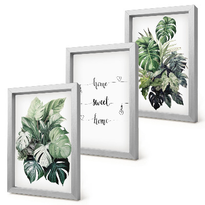 Fotowand Aquarell-Monstera-Blätter – Zuhause ist es am schönsten