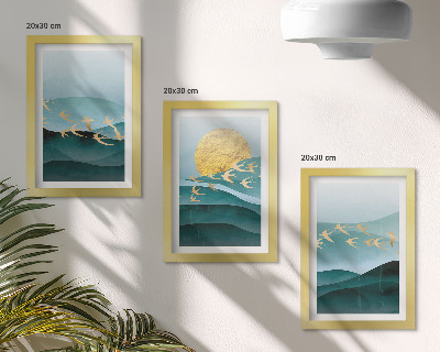 Bilderwand Abstrakte Landschaften aus Sonnenwellen und fliegenden Vögeln