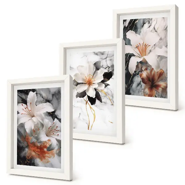 Fototapete blumen auf marmor in weiß und schwarz