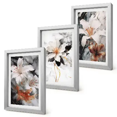 Fototapete blumen auf marmor in weiß und schwarz
