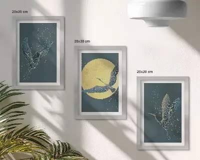 Fotowand Kraniche im Flug vor Mond und Sternen