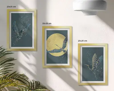 Fotowand Kraniche im Flug vor Mond und Sternen