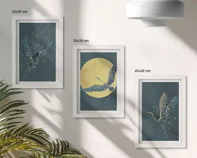 Fotowand Kraniche im Flug vor Mond und Sternen