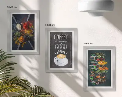 Bilderset mit Rahmen Gewürzkaffee mit passendem Küchenkräutermuster