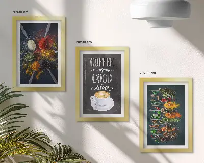 Bilderset mit Rahmen Gewürzkaffee mit passendem Küchenkräutermuster