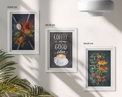 Bilderset mit rahmen Gewürzkaffee mit einer Tasse Küchenkräutermuster