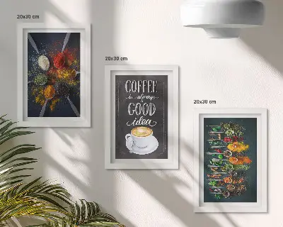 Bilderset mit Rahmen Gewürzkaffee mit passendem Küchenkräutermuster