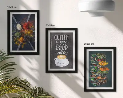 Bilderset mit Rahmen Gewürzkaffee mit passendem Küchenkräutermuster