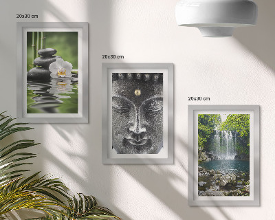 Bilderset mit rahmen Harmonie der Natur mit Steinen, Wasser und Buddha