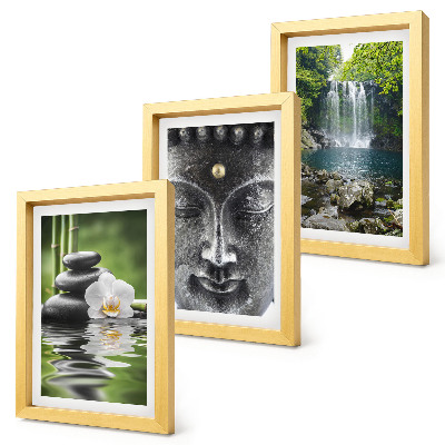 Bilderset mit rahmen Harmonie der Natur mit Steinen, Wasser und Buddha