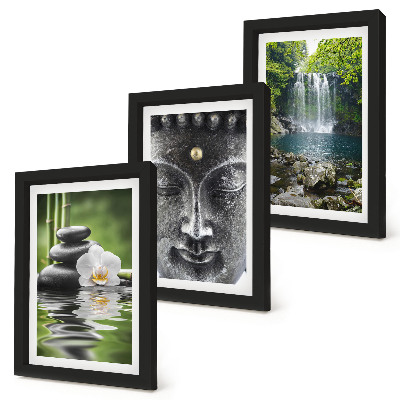 Bilderset mit rahmen Harmonie der Natur mit Steinen, Wasser und Buddha