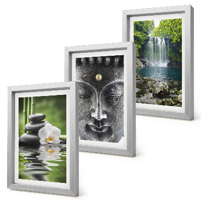 Bilderset mit rahmen Harmonie der Natur mit Steinen, Wasser und Buddha