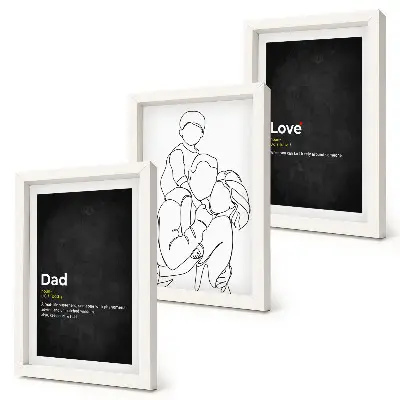 Familien-Linienzeichnung mit Definitionen von Liebe und Vaterschaft als Bilderset mit Rahmen