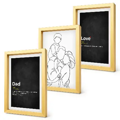 Familien-Linienzeichnung mit Definitionen von Liebe und Vaterschaft als Bilderset mit Rahmen