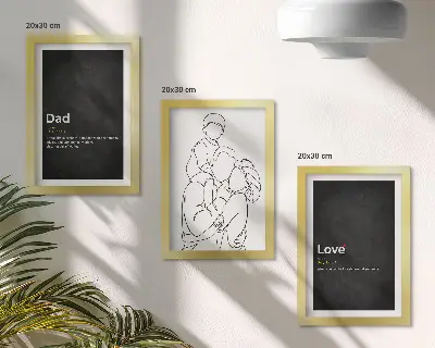 Familien-Linienzeichnung mit Definitionen von Liebe und Vaterschaft als Bilderset mit Rahmen
