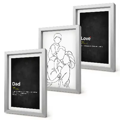 Familien-Linienzeichnung mit Definitionen von Liebe und Vaterschaft als Bilderset mit Rahmen