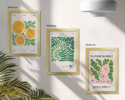 Bilderwand mit Obst- und Pflanzenmotiven in Pastellfarben