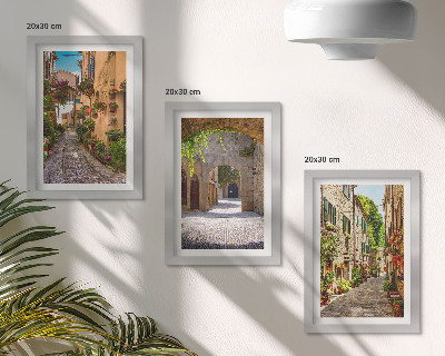 Bilderset mit rahmen Italienische Straßen mit Blumen und Landschaftsarchitektur