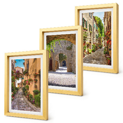 Bilderset mit rahmen Italienische Straßen mit Blumen und Landschaftsarchitektur