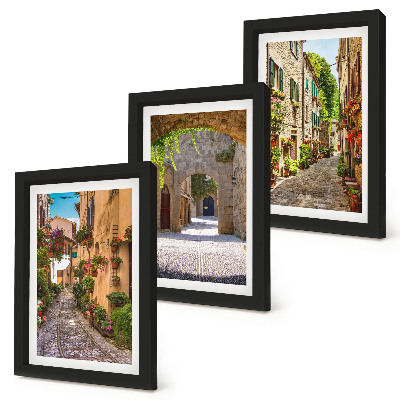 Bilderset mit rahmen Italienische Straßen mit Blumen und Landschaftsarchitektur