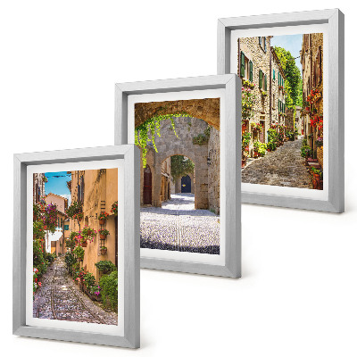 Bilderset mit rahmen Italienische Straßen mit Blumen und Landschaftsarchitektur