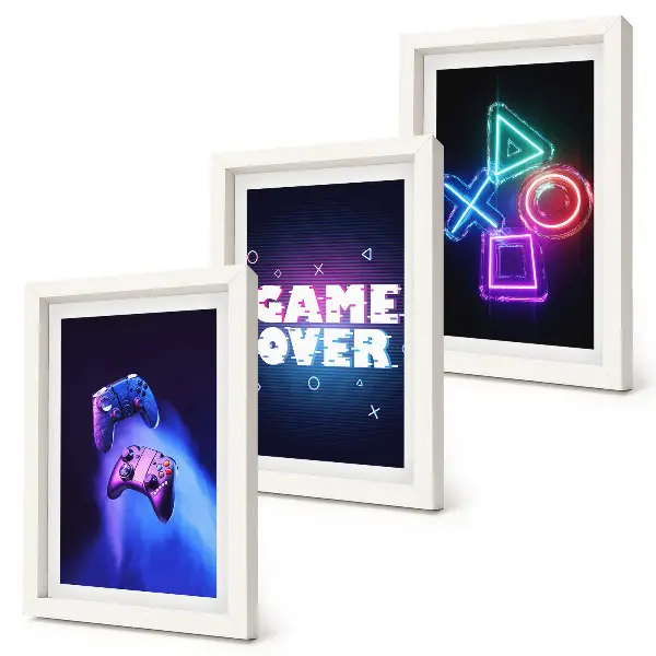 Bilderset mit Rahmen mit Gamepads und Game-Over-Motiven