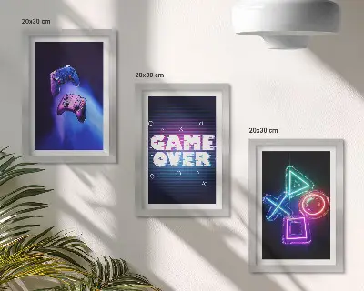 Bilderset mit Rahmen mit Gamepads und Game-Over-Motiven