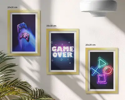 Bilderset mit Rahmen mit Gamepads und Game-Over-Motiven