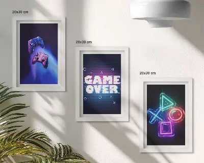 Bilderset mit Rahmen mit Gamepads und Game-Over-Motiven