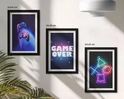 Bilderset mit Rahmen mit Gamepads und Game-Over-Motiven