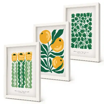 Bilderwand mit Pflanzenmotiven, Blumen und Blättern