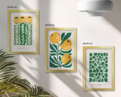 Bilderwand mit Pflanzenmotiven, Blumen und Blättern