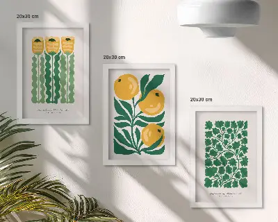 Bilderwand mit Pflanzenmotiven, Blumen und Blättern