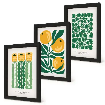 Bilderwand mit Pflanzenmotiven, Blumen und Blättern