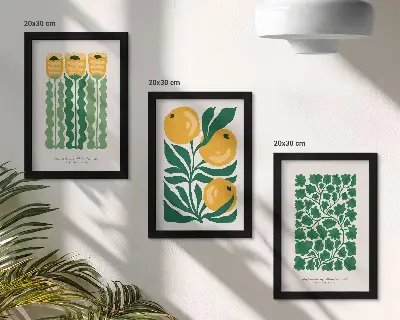 Bilderwand mit Pflanzenmotiven, Blumen und Blättern
