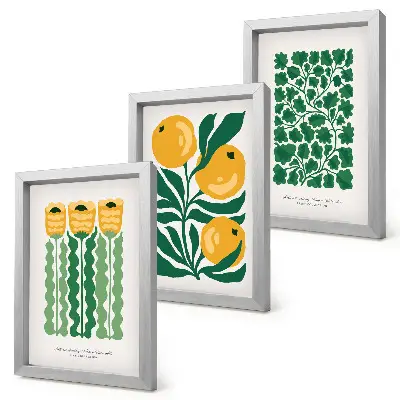 Bilderwand mit Pflanzenmotiven, Blumen und Blättern