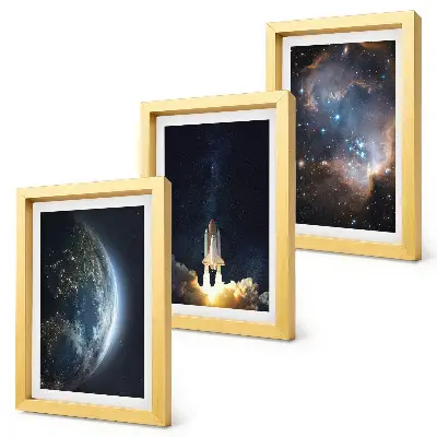 Bilderset mit Rahmen Weltraum-Motiv mit Erde, Rakete, Galaxie und Sternenhimmel