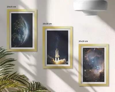 Bilderset mit Rahmen Weltraum-Motiv mit Erde, Rakete, Galaxie und Sternenhimmel