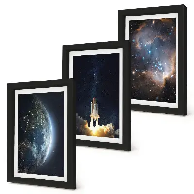 Bilderset mit Rahmen Weltraum-Motiv mit Erde, Rakete, Galaxie und Sternenhimmel