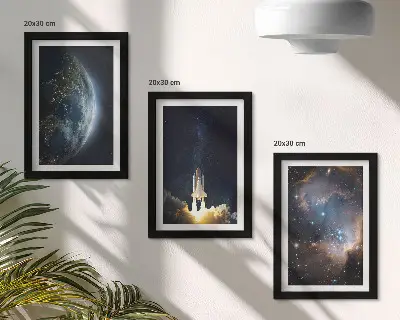 Bilderset mit Rahmen Weltraum-Motiv mit Erde, Rakete, Galaxie und Sternenhimmel