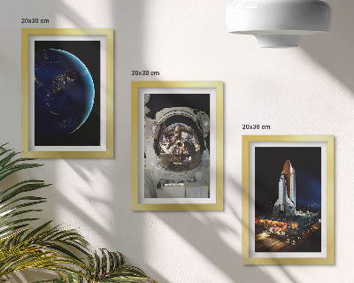Fotowand Weltraumansichten mit Erde, Astronaut und Rakete