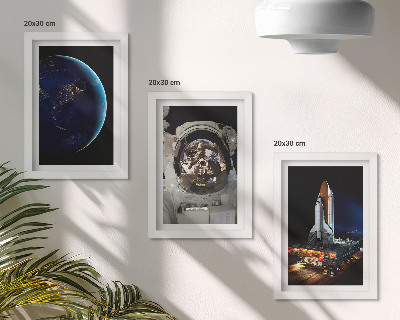 Fotowand Weltraumansichten mit Erde, Astronaut und Rakete