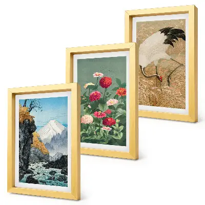 Fototapete Gebirgslandschaft mit Fluss, Blumen und Kranichen im Gras