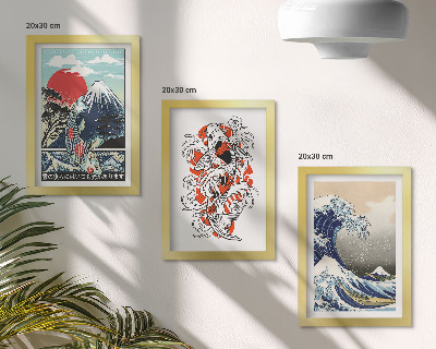 Bilderset mit rahmen Illustrationen von Fischbergen und der Großen Welle vor Kanagawa, japanischer Stil