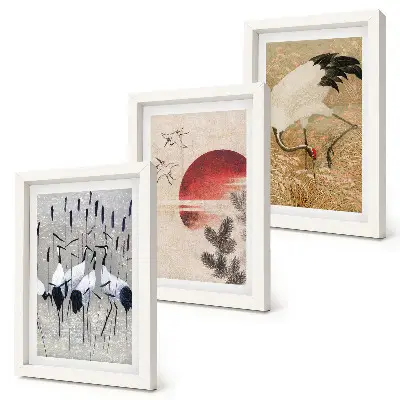 Fototapete japanische Kranichillustrationen im Japandi-Stil