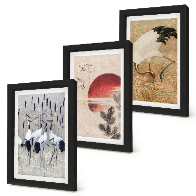Fotowand Japanische Kranichillustrationen Landschaft Japandi