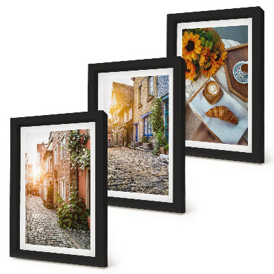 Bilderwand Charmante Straßen mit Kaffee und Sonnenblumen