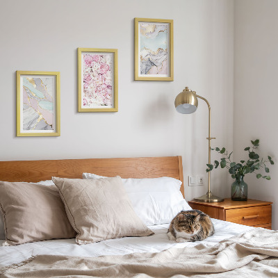 Bilderset mit rahmen Rosa Blumen mit Marmor- und Pastellmuster