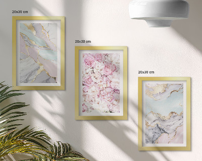 Bilderset mit rahmen Rosa Blumen mit Marmor- und Pastellmuster
