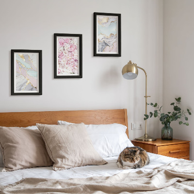 Bilderset mit rahmen Rosa Blumen mit Marmor- und Pastellmuster